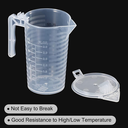Graduated Beaker, 100ml PP Plastic Liquid Measuring Cup Double Sided Black Graduations with Handle Lid and Spout for Lab Kitchen Home