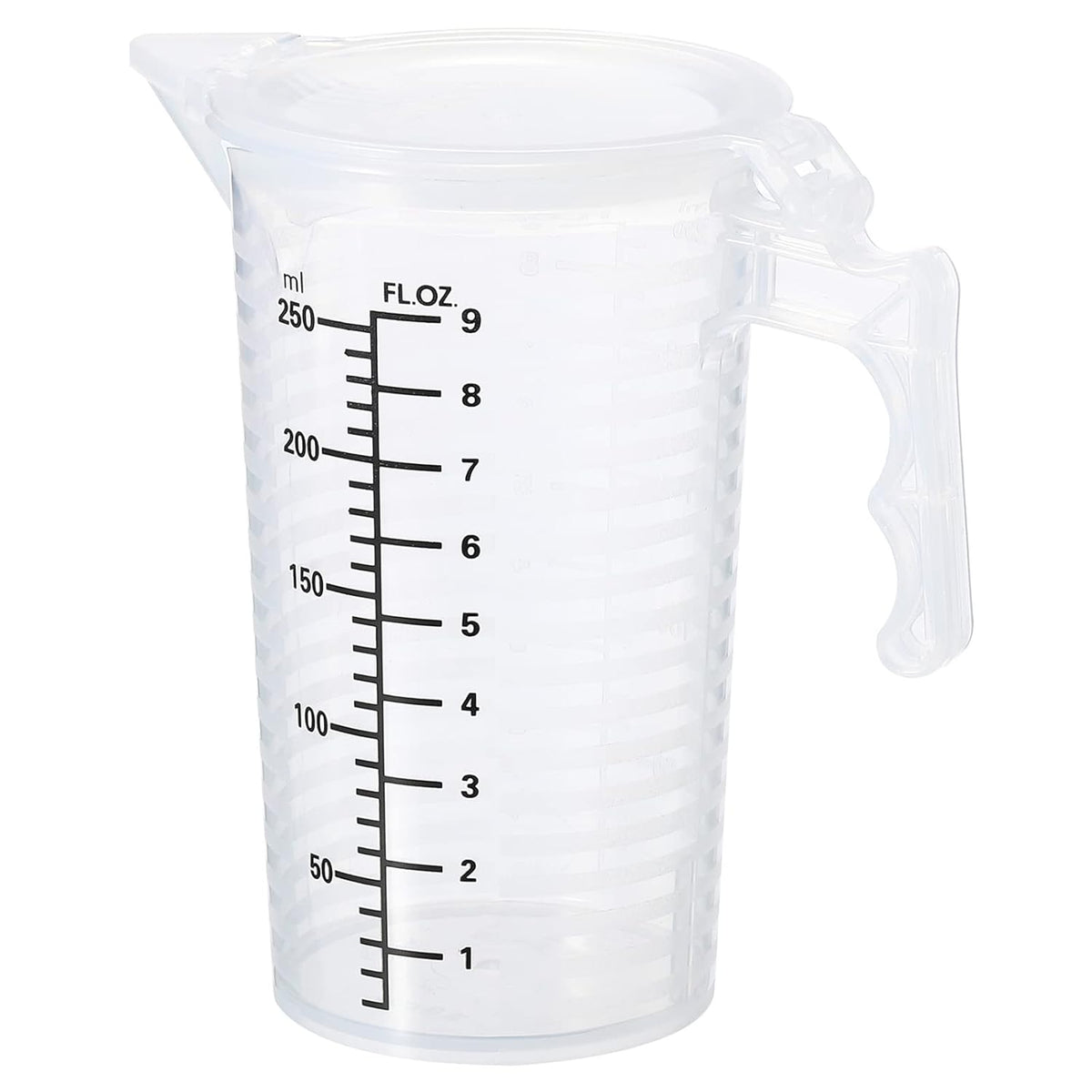 Graduated Beaker, 100ml PP Plastic Liquid Measuring Cup Double Sided Black Graduations with Handle Lid and Spout for Lab Kitchen Home