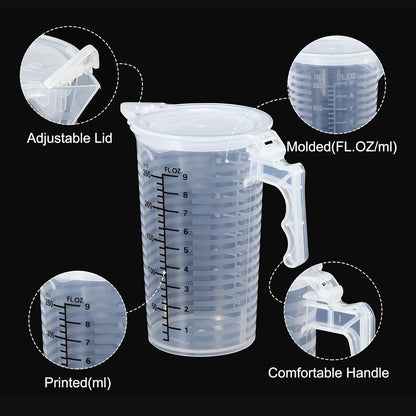 Graduated Beaker, 100ml PP Plastic Liquid Measuring Cup Double Sided Black Graduations with Handle Lid and Spout for Lab Kitchen Home