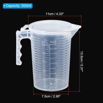 Graduated Beaker, 100ml PP Plastic Liquid Measuring Cup Double Sided Black Graduations with Handle Lid and Spout for Lab Kitchen Home
