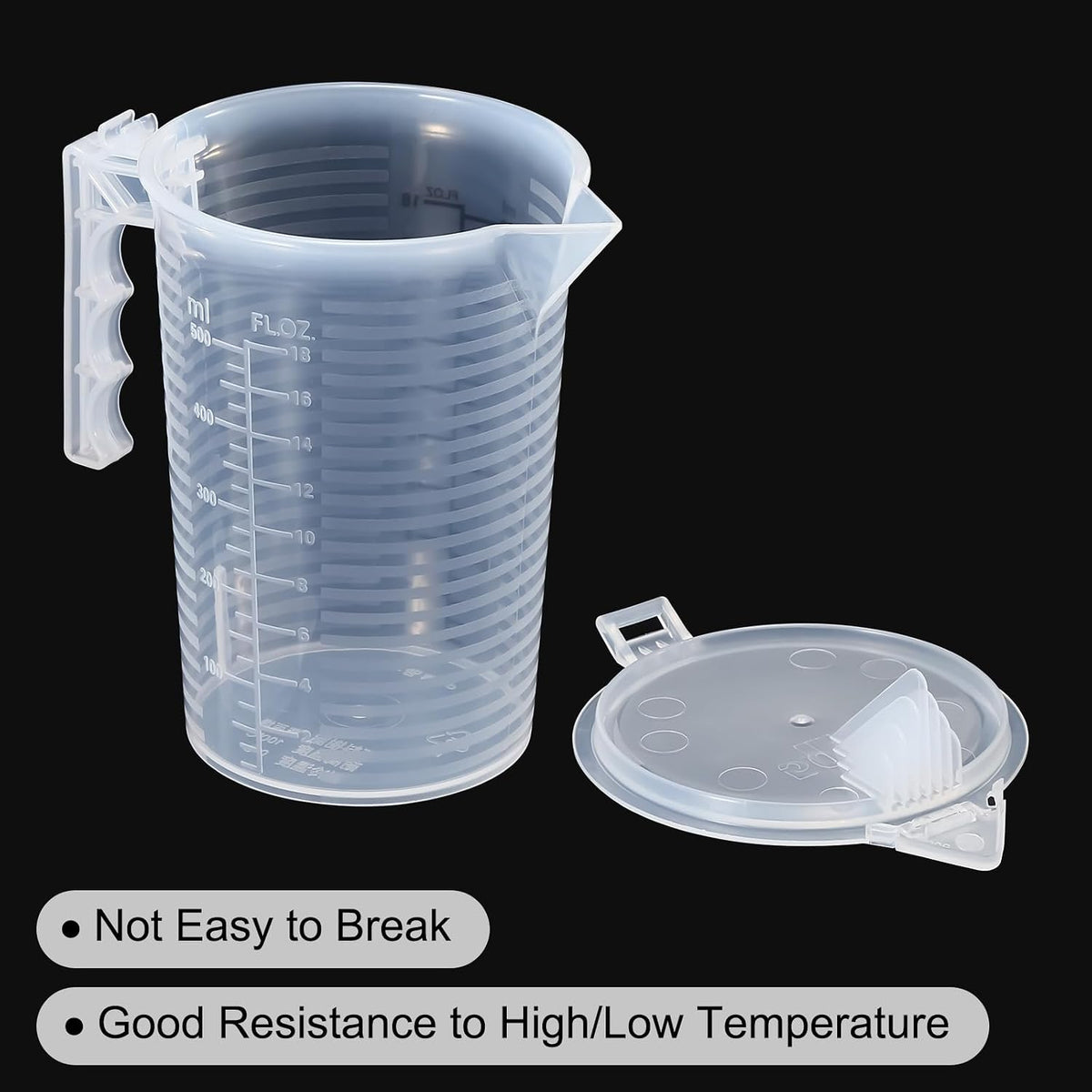 Graduated Beaker, 100ml PP Plastic Liquid Measuring Cup Double Sided Black Graduations with Handle Lid and Spout for Lab Kitchen Home