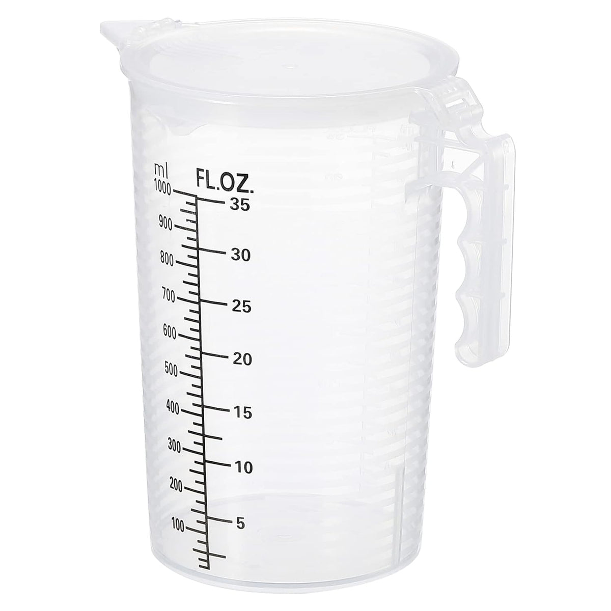 Graduated Beaker, 100ml PP Plastic Liquid Measuring Cup Double Sided Black Graduations with Handle Lid and Spout for Lab Kitchen Home