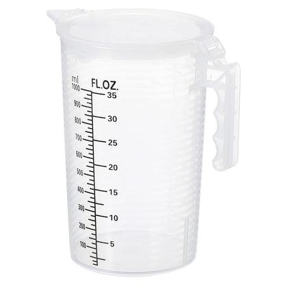 Graduated Beaker, 100ml PP Plastic Liquid Measuring Cup Double Sided Black Graduations with Handle Lid and Spout for Lab Kitchen Home