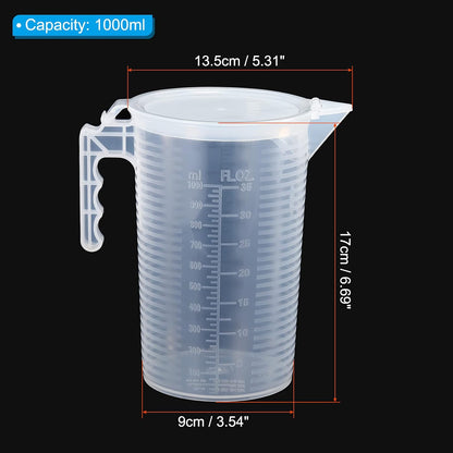 Graduated Beaker, 100ml PP Plastic Liquid Measuring Cup Double Sided Black Graduations with Handle Lid and Spout for Lab Kitchen Home