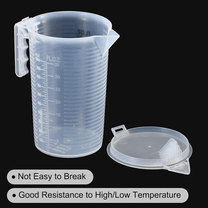 Graduated Beaker, 100ml PP Plastic Liquid Measuring Cup Double Sided Black Graduations with Handle Lid and Spout for Lab Kitchen Home