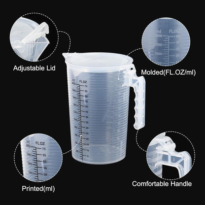 Graduated Beaker, 100ml PP Plastic Liquid Measuring Cup Double Sided Black Graduations with Handle Lid and Spout for Lab Kitchen Home