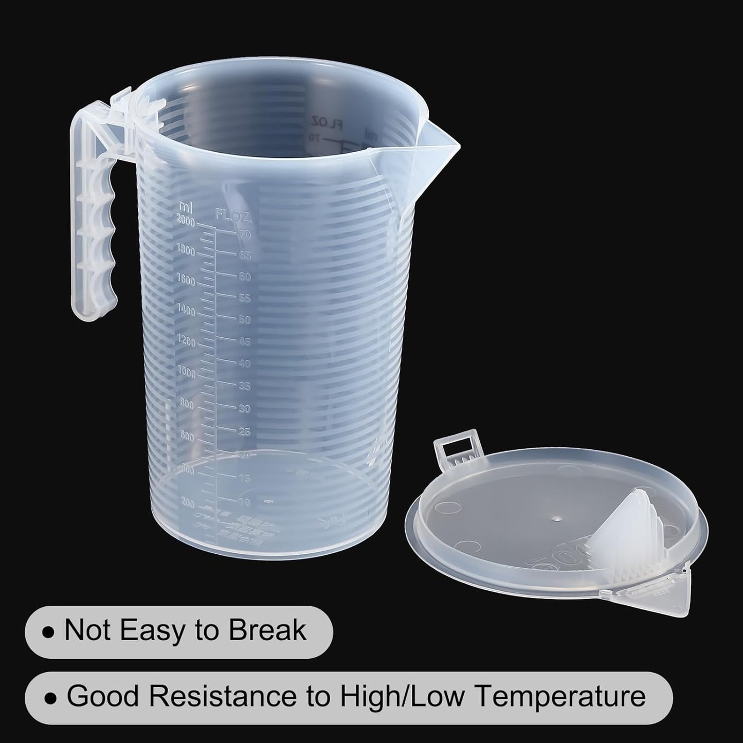 Graduated Beaker, 100ml PP Plastic Liquid Measuring Cup Double Sided Black Graduations with Handle Lid and Spout for Lab Kitchen Home