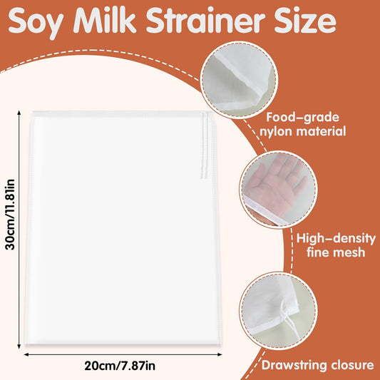 6 Pcs Nut Milk Bag 12 x 8 Inch Nut Bag Strainer 200 Mesh | Reusable Fine Juice Strainer Bag Fine Mesh Bag Nylon Cheese Cloth Bags for Straining Yogurt Juice Coffee Beer Jelly Cheese