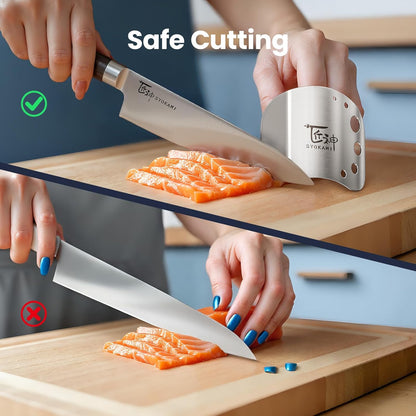 Finger Guards for Cutting Food, Protects Women’s Fingers and Nails, Ideal Gift for Her, Mom or Wife, 2 Stainless Steel Finger Protectors with Herb Stripper, Adjustable Size