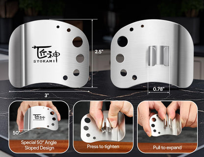 Finger Guards for Cutting Food, Protects Women’s Fingers and Nails, Ideal Gift for Her, Mom or Wife, 2 Stainless Steel Finger Protectors with Herb Stripper, Adjustable Size