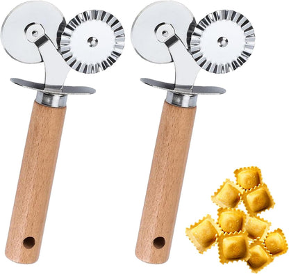 Pastry Double Cutter Wheel,2 Pack Pasta Cutter Wheel,Dual-Head Baking Tool for Home and Kitchen Use,Ravioli Cutter