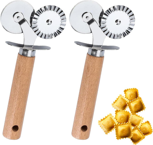 Pastry Double Cutter Wheel,2 Pack Pasta Cutter Wheel,Dual-Head Baking Tool for Home and Kitchen Use,Ravioli Cutter