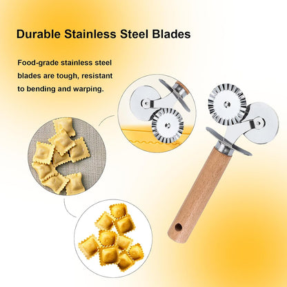 Pastry Double Cutter Wheel,2 Pack Pasta Cutter Wheel,Dual-Head Baking Tool for Home and Kitchen Use,Ravioli Cutter