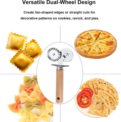 Pastry Double Cutter Wheel,2 Pack Pasta Cutter Wheel,Dual-Head Baking Tool for Home and Kitchen Use,Ravioli Cutter