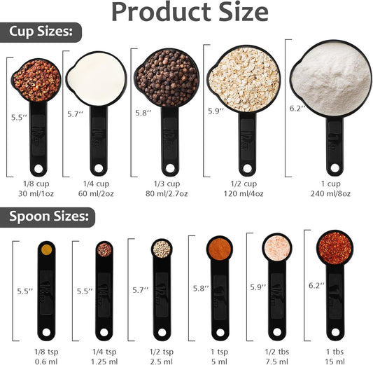 Measuring Cups & Spoons Set, Plastic Cooking Baking Tools Measuring Spoons Cups, 11 Piece Different Capacities Tablespoons Kitchen Gadgets Nesting Measure Sets for Dry Liquid Ingredients