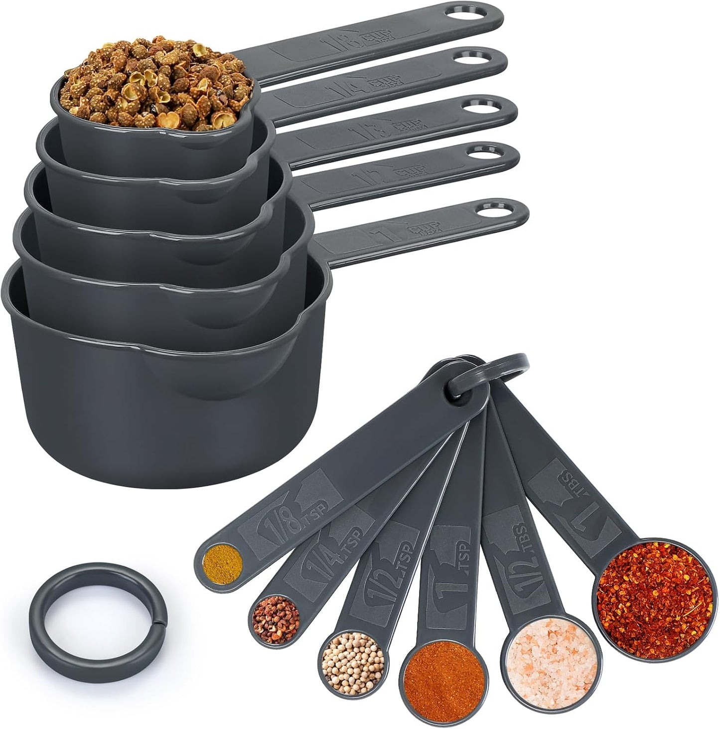 Measuring Cups & Spoons Set, Plastic Cooking Baking Tools Measuring Spoons Cups, 11 Piece Different Capacities Tablespoons Kitchen Gadgets Nesting Measure Sets for Dry Liquid Ingredients