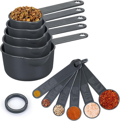 Measuring Cups & Spoons Set, Plastic Cooking Baking Tools Measuring Spoons Cups, 11 Piece Different Capacities Tablespoons Kitchen Gadgets Nesting Measure Sets for Dry Liquid Ingredients