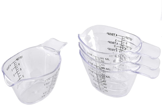 4 Pack Small Measuring Cups, 2oz/60ml Mini Measuring Cup with tsp/Tbsp/oz/ml Markings, Clear Easy-Read Scale for Kitchen, Resin, DIY, Beauty Mixing (4)