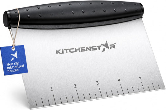 Dough Scraper 6-inch, Stainless Steel Bench Scraper with Measurement Markings & Non-Slip Handle, Pastry Cutter for Bread, Pizza & Vegetables, Dishwasher Safe