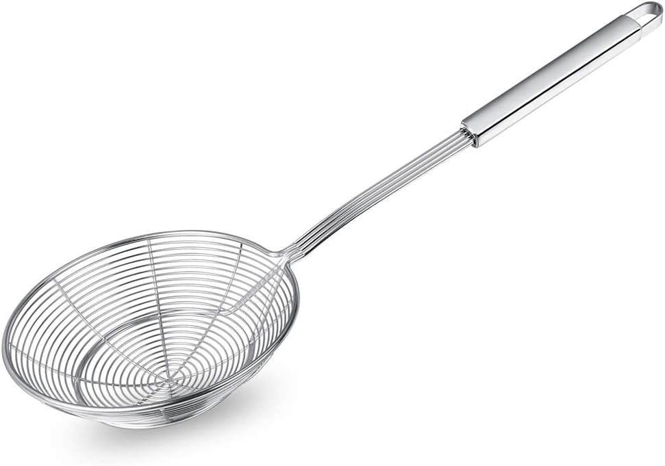 Spider Strainer Skimmer, Stainless Steel Asian Strainer Ladle Frying Spoon with Handle for Kitchen Deep Fryer, Pasta, Spaghetti, Noodle, 5.5 Inch