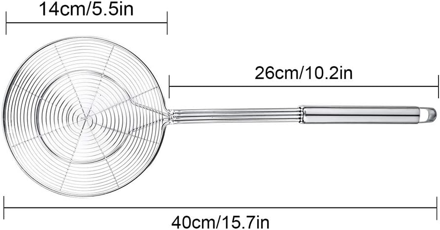 Spider Strainer Skimmer, Stainless Steel Asian Strainer Ladle Frying Spoon with Handle for Kitchen Deep Fryer, Pasta, Spaghetti, Noodle, 5.5 Inch