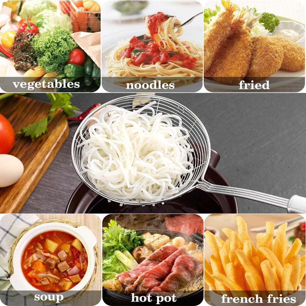 Spider Strainer Skimmer, Stainless Steel Asian Strainer Ladle Frying Spoon with Handle for Kitchen Deep Fryer, Pasta, Spaghetti, Noodle, 5.5 Inch