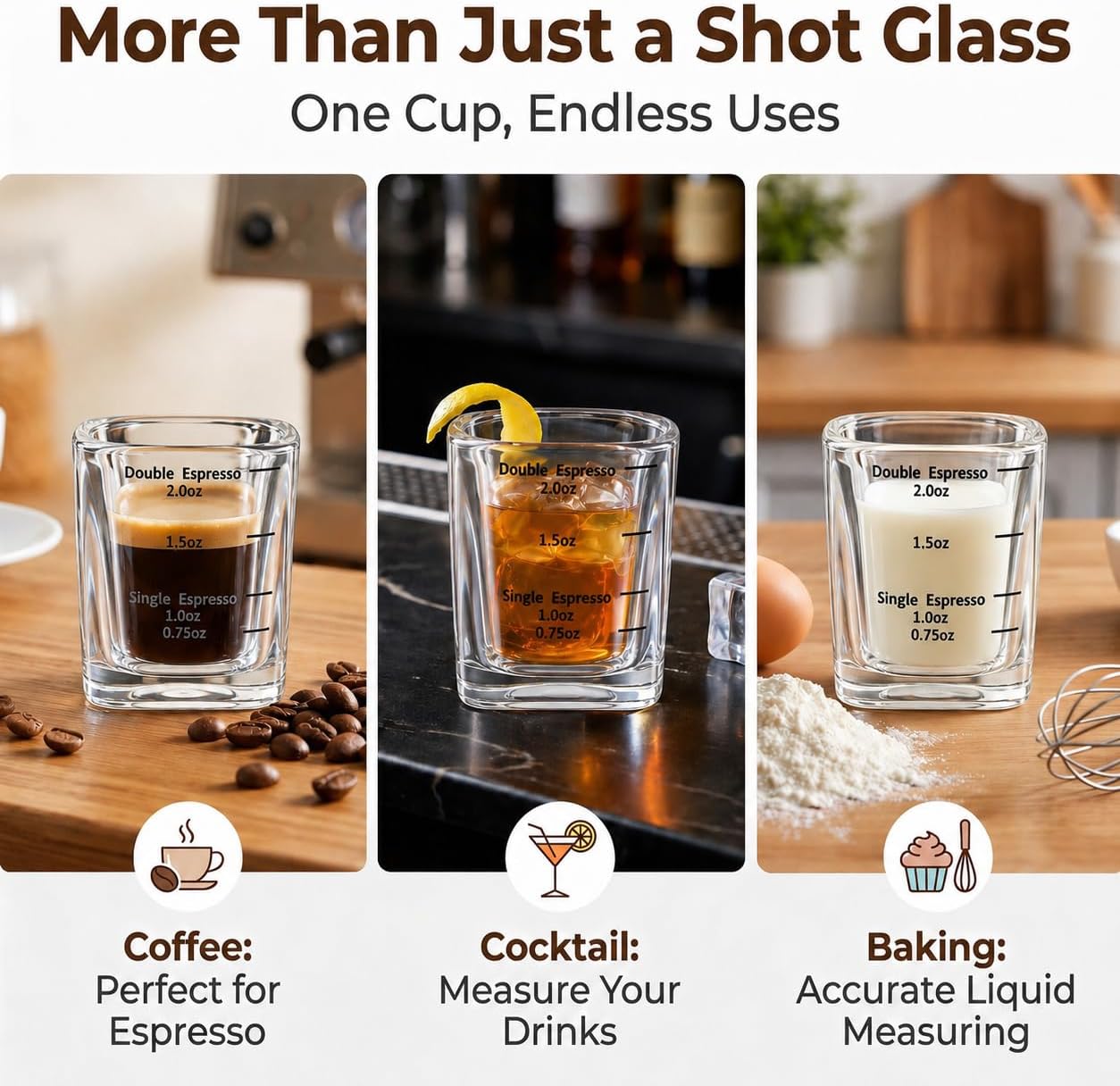 Shot Glasses Measuring Cup Set 12 Pack Square Espresso Shot Glasses Liquid Heavy Glass -Incremental Measurement 2oz Shot Glass for Bars and Home Use