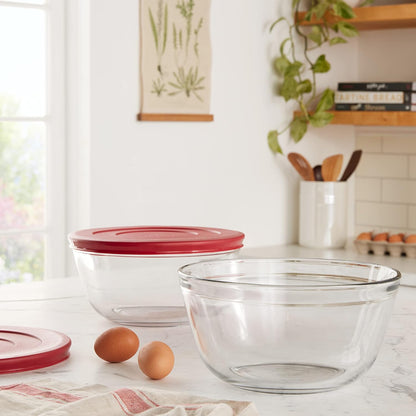 91858 Glass Mixing Bowls with Lids, Cherry, 4 Quart (Set of 2)