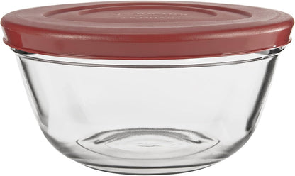 91858 Glass Mixing Bowls with Lids, Cherry, 4 Quart (Set of 2)