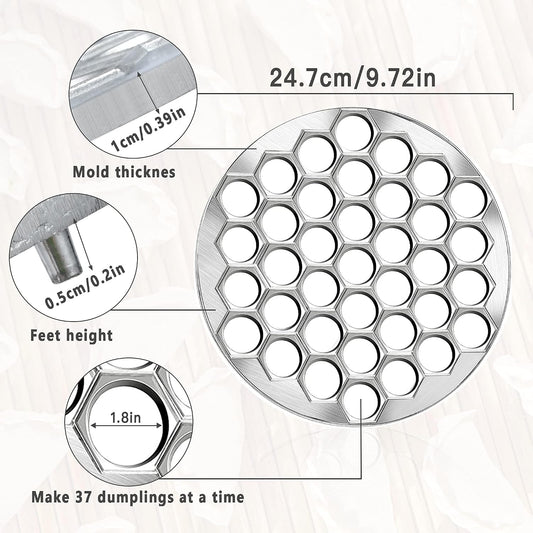 Ravioli Dumpling Mold, Food Grade Safe Dumplings Maker, Russian Pelmeni Maker with 37 Holes Double, Pastry Raviolis Wheel Cutter and Roller Pin for Making Dumplings Ravioli