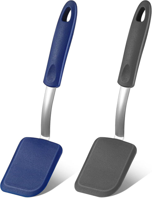 Silicone Cookie Spatula Turner 2 Pack Mini Brownie Spatula Flexible Kitchen Small Silicone Turner for Nonstick Cookware Heat Resistant No Scratch Flipper for Egg(Solid Flat,Gray, Blue)