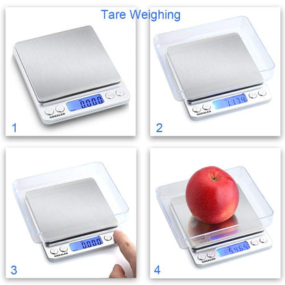 Food Scale, 0.001oz/0.01g Precise Digital Kitchen Scale Gram Scales Weight Food Coffee Scale Digital Scales for Cooking Baking Stainless Steel Back-lit LCD Display Pocket Small Scale, Silver