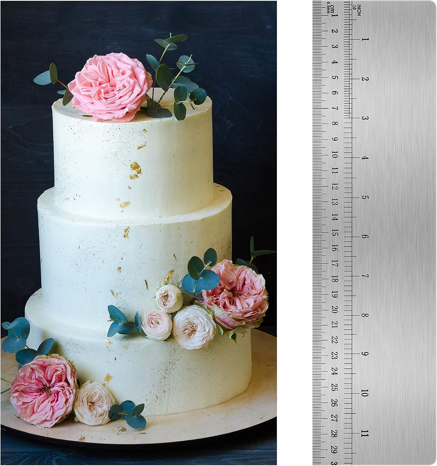 12 Inches Stainless Steel Cake Scraper with Scale Cake Edge Smoother Decorating Comb Baking Scraper Tool for Baking Measuring Buttercream Home Kitchen Accessory