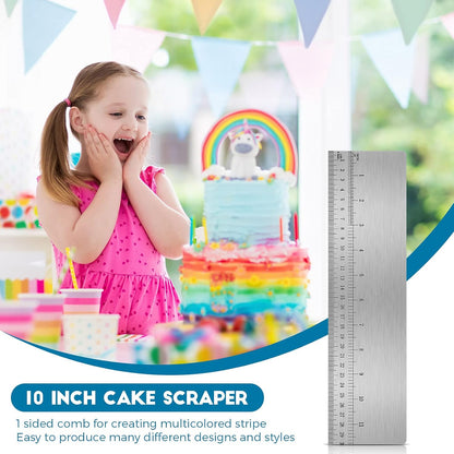 12 Inches Stainless Steel Cake Scraper with Scale Cake Edge Smoother Decorating Comb Baking Scraper Tool for Baking Measuring Buttercream Home Kitchen Accessory