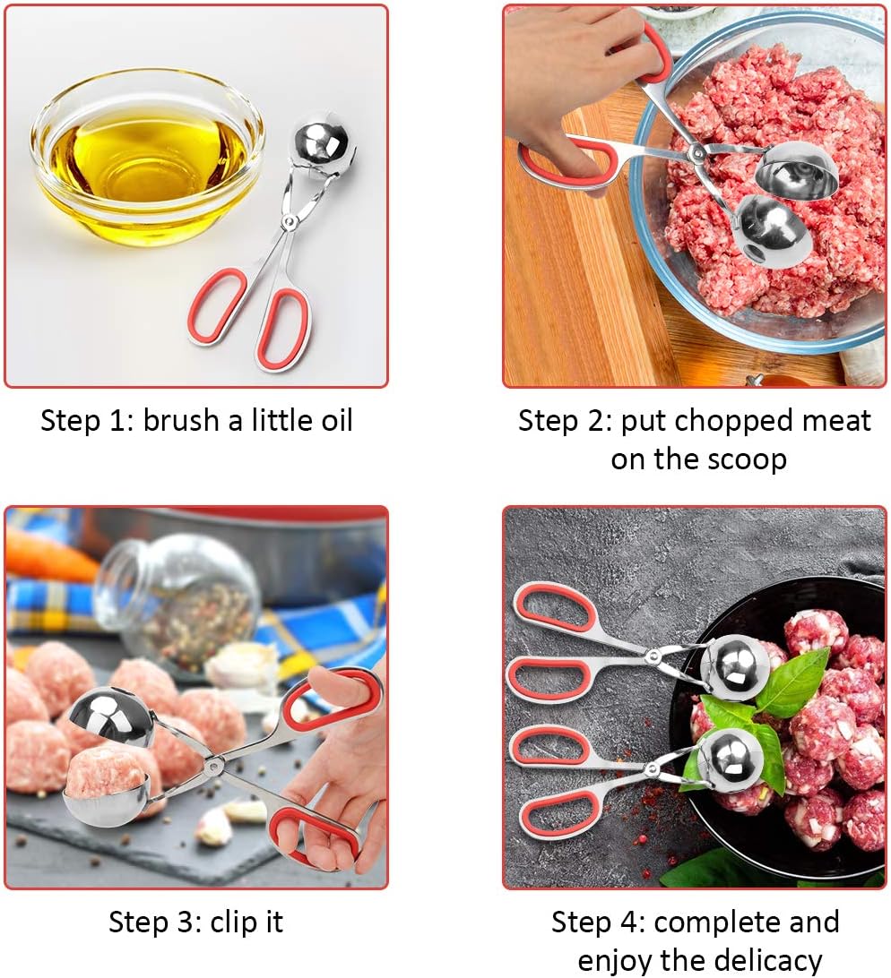 Meatball Maker, 2PCS None-stick Meatball Scoop Ball Maker with Detachable Anti-Slip Handles, Stainless Steel Meat Baller Cake Pop Scoop for Kitchen (1.38"&1.78")