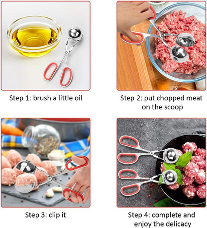 Meatball Maker, 2PCS None-stick Meatball Scoop Ball Maker with Detachable Anti-Slip Handles, Stainless Steel Meat Baller Cake Pop Scoop for Kitchen (1.38"&1.78")