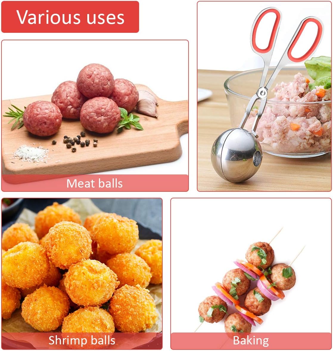 Meatball Maker, 2PCS None-stick Meatball Scoop Ball Maker with Detachable Anti-Slip Handles, Stainless Steel Meat Baller Cake Pop Scoop for Kitchen (1.38"&1.78")