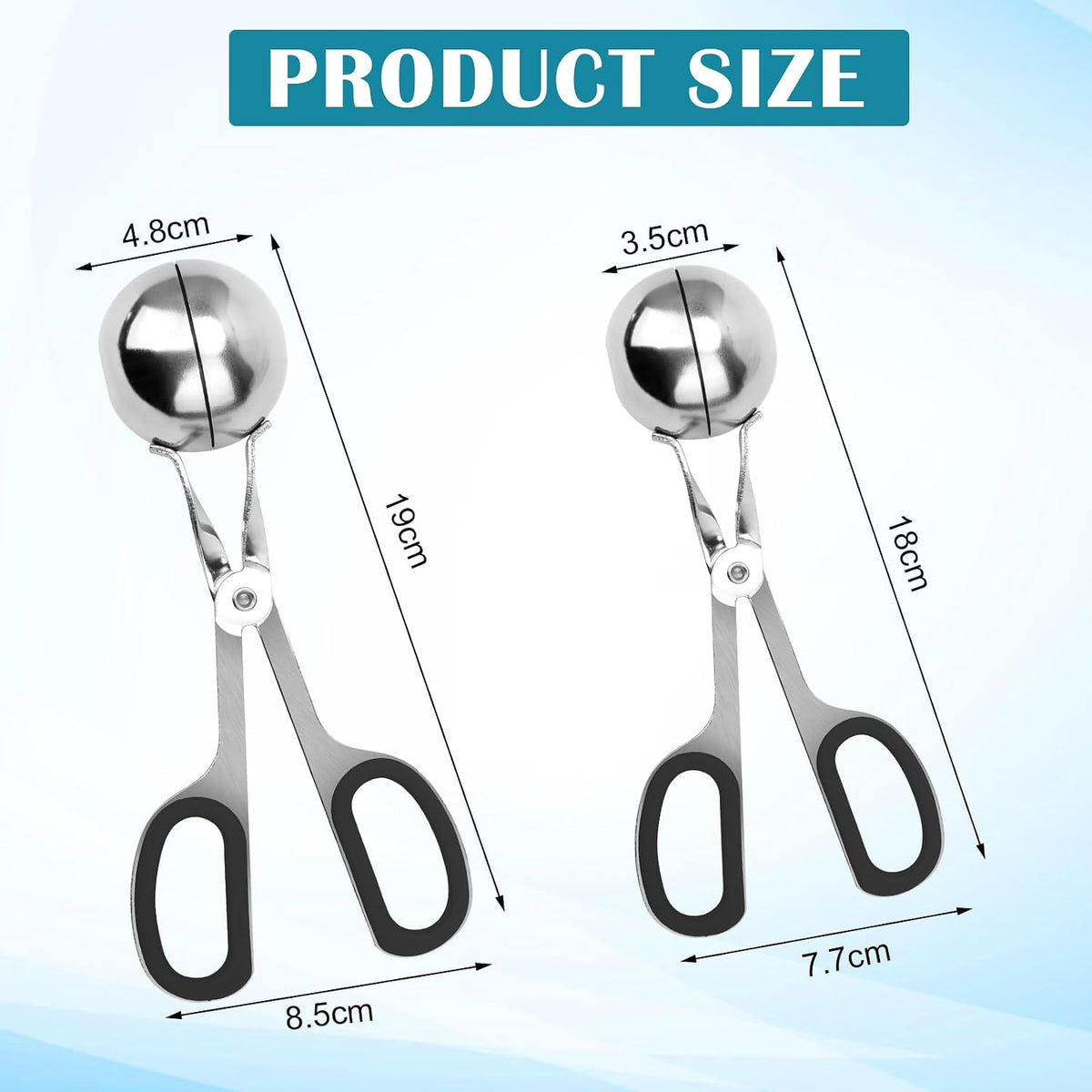 Meatball Maker, 2PCS None-stick Meatball Scoop Ball Maker with Detachable Anti-Slip Handles, Stainless Steel Meat Baller Cake Pop Scoop for Kitchen (1.38"&1.78")