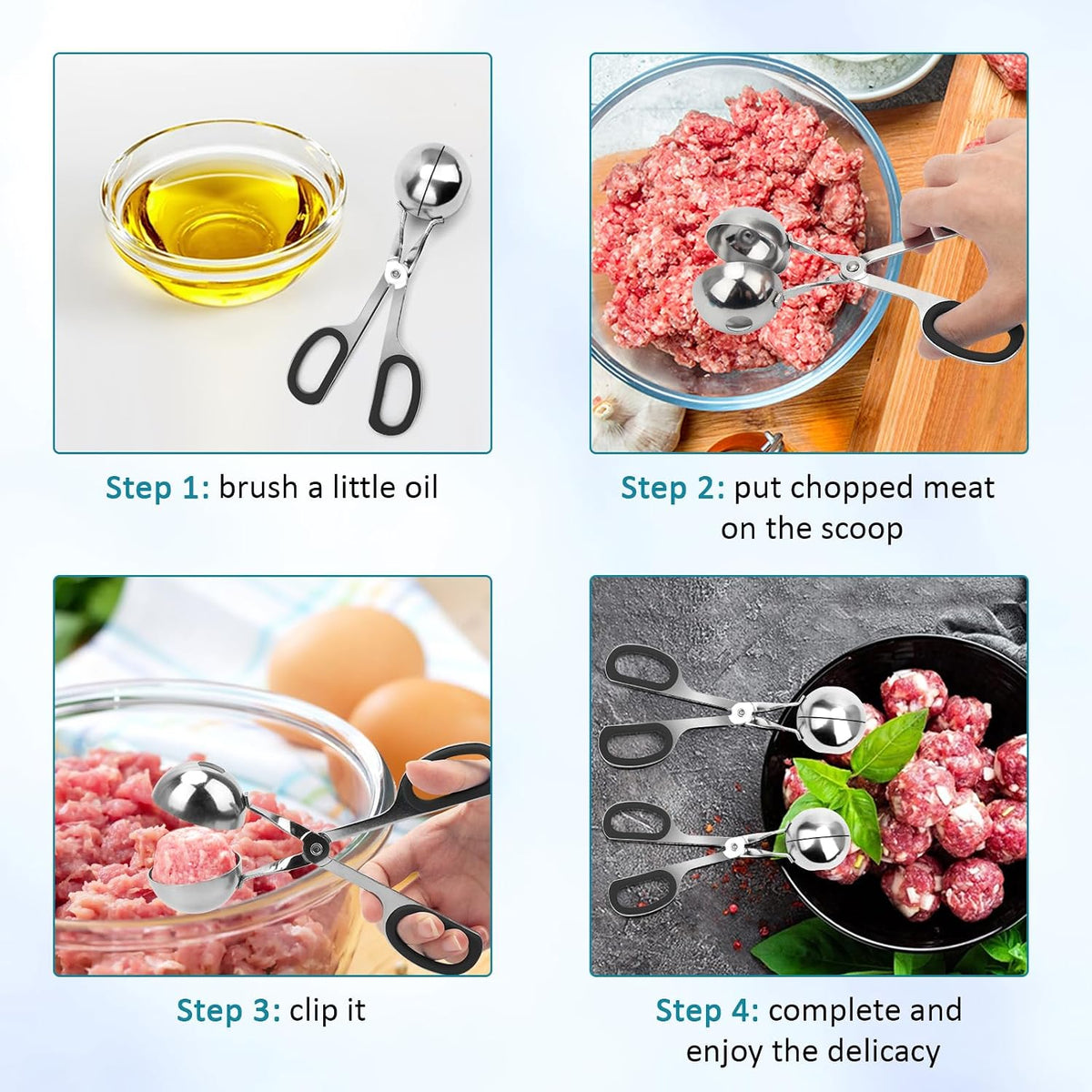 Meatball Maker, 2PCS None-stick Meatball Scoop Ball Maker with Detachable Anti-Slip Handles, Stainless Steel Meat Baller Cake Pop Scoop for Kitchen (1.38"&1.78")