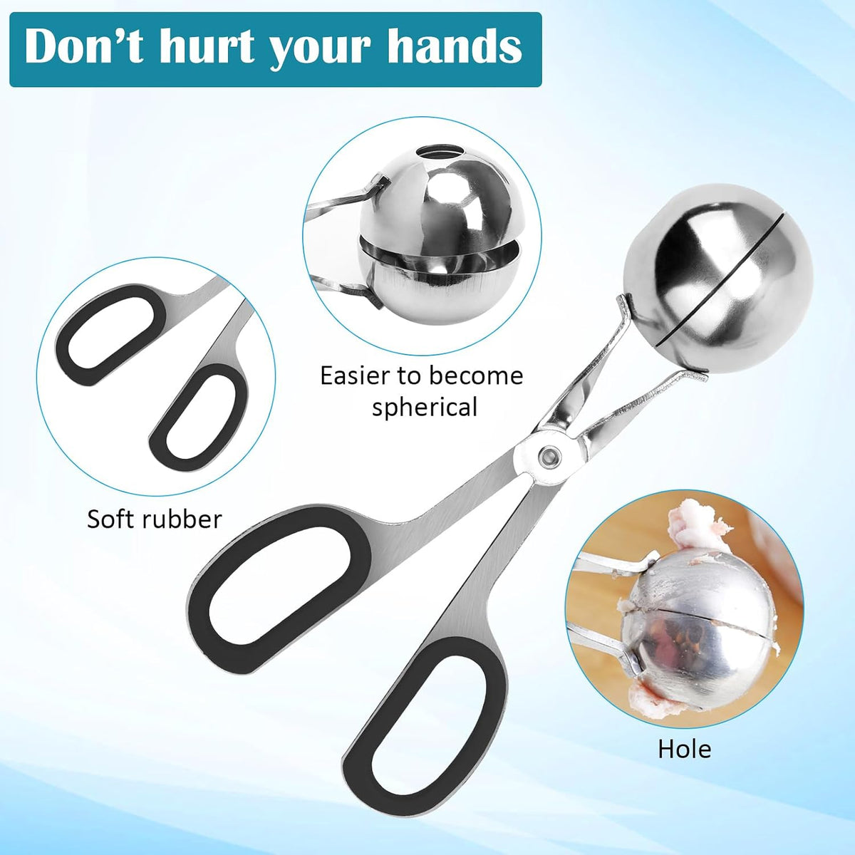 Meatball Maker, 2PCS None-stick Meatball Scoop Ball Maker with Detachable Anti-Slip Handles, Stainless Steel Meat Baller Cake Pop Scoop for Kitchen (1.38"&1.78")