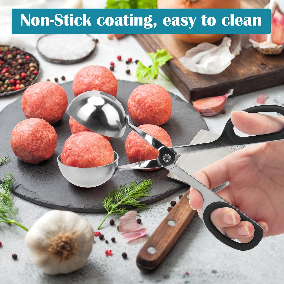 Meatball Maker, 2PCS None-stick Meatball Scoop Ball Maker with Detachable Anti-Slip Handles, Stainless Steel Meat Baller Cake Pop Scoop for Kitchen (1.38"&1.78")