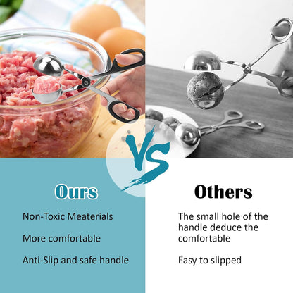 Meatball Maker, 2PCS None-stick Meatball Scoop Ball Maker with Detachable Anti-Slip Handles, Stainless Steel Meat Baller Cake Pop Scoop for Kitchen (1.38"&1.78")