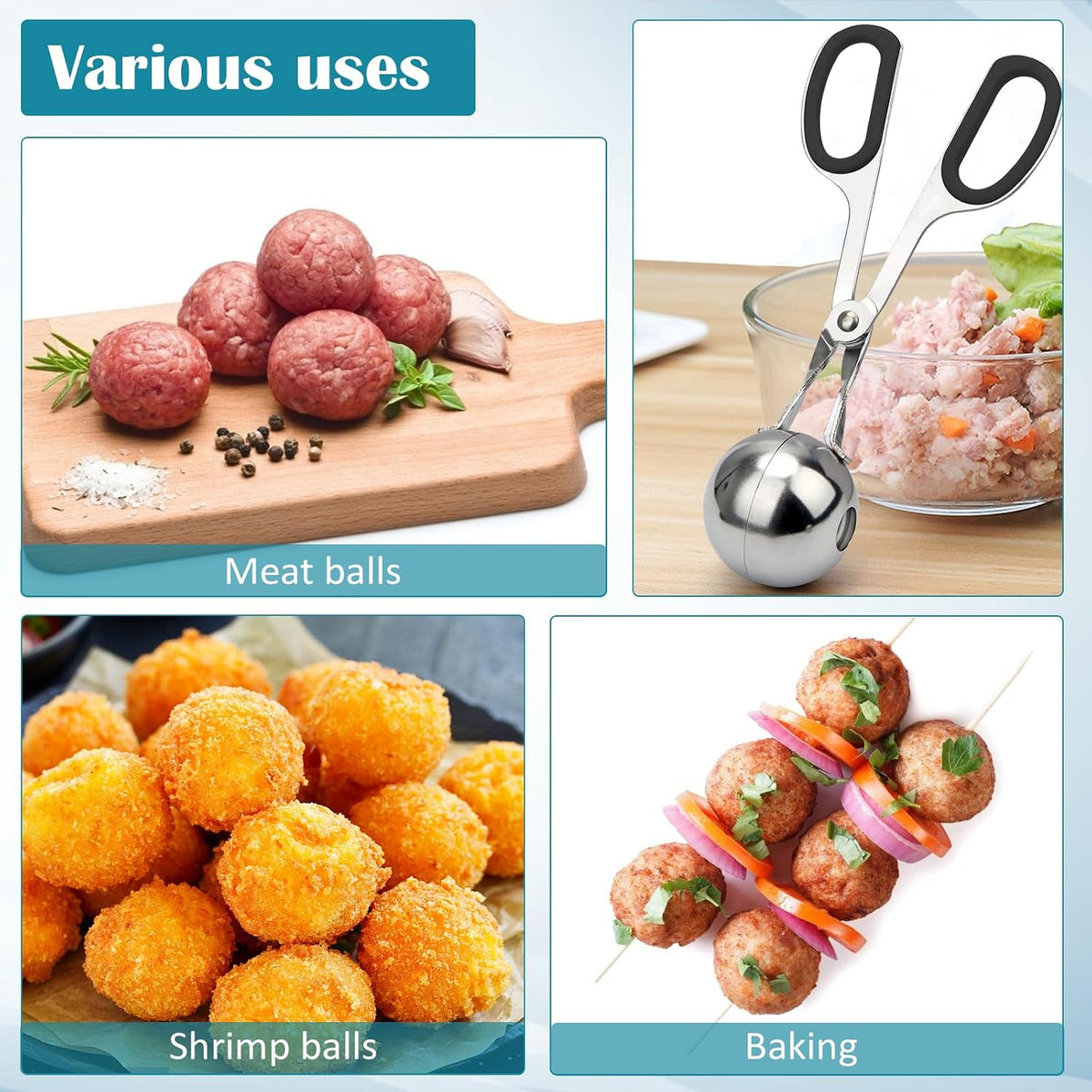 Meatball Maker, 2PCS None-stick Meatball Scoop Ball Maker with Detachable Anti-Slip Handles, Stainless Steel Meat Baller Cake Pop Scoop for Kitchen (1.38"&1.78")