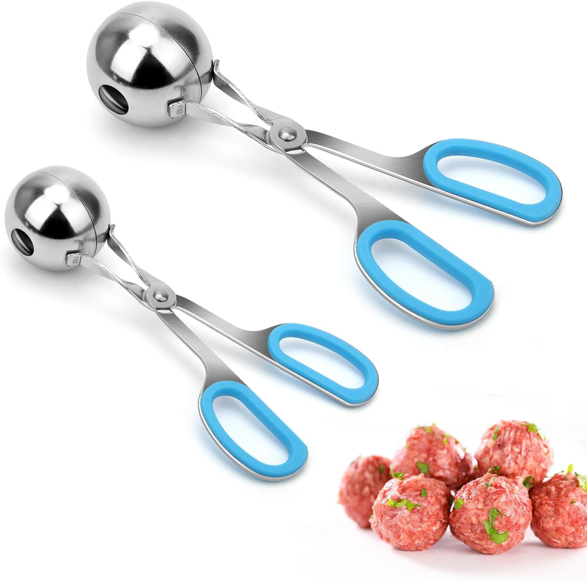 Meatball Maker, 2PCS None-stick Meatball Scoop Ball Maker with Detachable Anti-Slip Handles, Stainless Steel Meat Baller Cake Pop Scoop for Kitchen (1.38"&1.78")