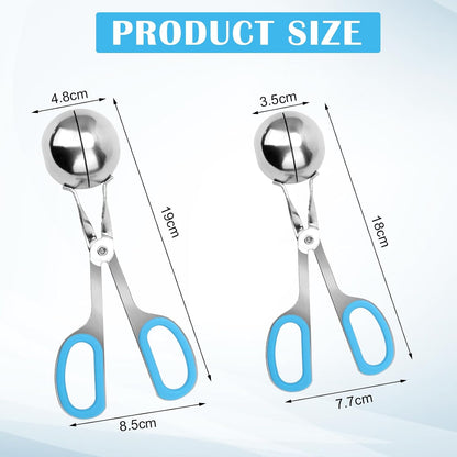 Meatball Maker, 2PCS None-stick Meatball Scoop Ball Maker with Detachable Anti-Slip Handles, Stainless Steel Meat Baller Cake Pop Scoop for Kitchen (1.38"&1.78")