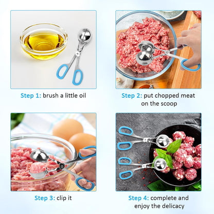 Meatball Maker, 2PCS None-stick Meatball Scoop Ball Maker with Detachable Anti-Slip Handles, Stainless Steel Meat Baller Cake Pop Scoop for Kitchen (1.38"&1.78")
