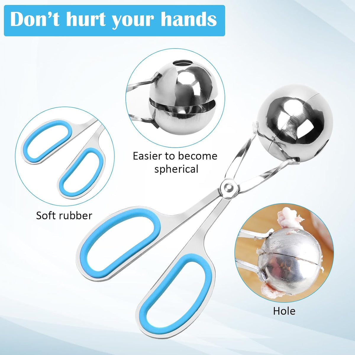 Meatball Maker, 2PCS None-stick Meatball Scoop Ball Maker with Detachable Anti-Slip Handles, Stainless Steel Meat Baller Cake Pop Scoop for Kitchen (1.38"&1.78")