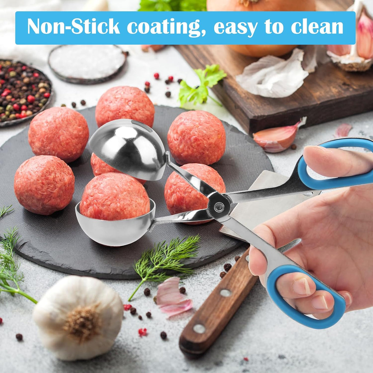 Meatball Maker, 2PCS None-stick Meatball Scoop Ball Maker with Detachable Anti-Slip Handles, Stainless Steel Meat Baller Cake Pop Scoop for Kitchen (1.38"&1.78")