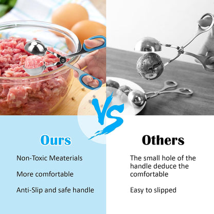 Meatball Maker, 2PCS None-stick Meatball Scoop Ball Maker with Detachable Anti-Slip Handles, Stainless Steel Meat Baller Cake Pop Scoop for Kitchen (1.38"&1.78")