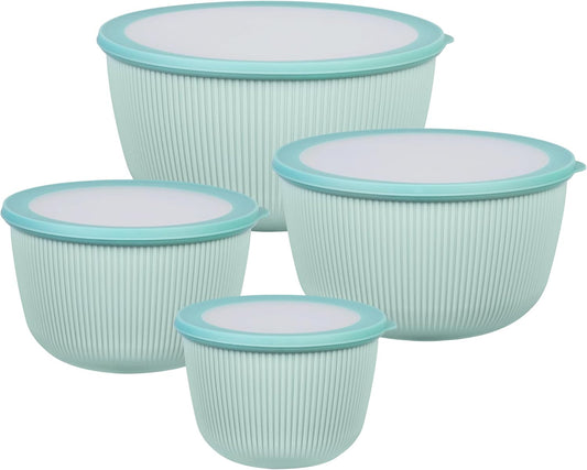 BoxedHome 4.97 Quarts Mixing Bowls with Lids - 8 Piece Plastic Nesting Bowl Set includes 4 Prep Bowls and 4 Lids, Microwave and Dishwasher Safe, Green